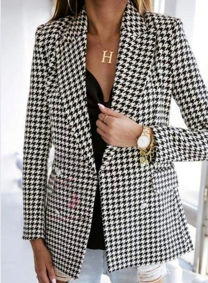 Double Breasted Houndstooth Blazer