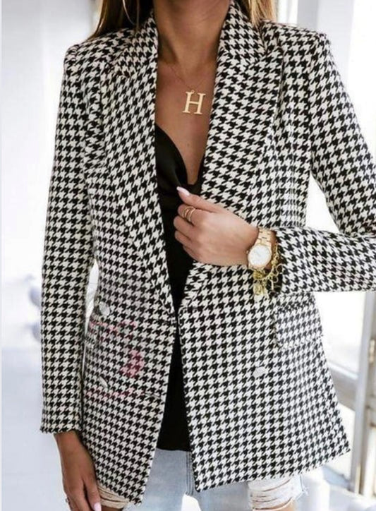 Double Breasted Houndstooth Blazer